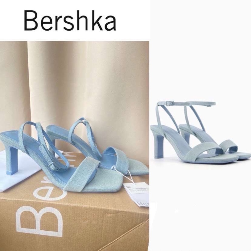 Sandals heel straps denim ankle buckle